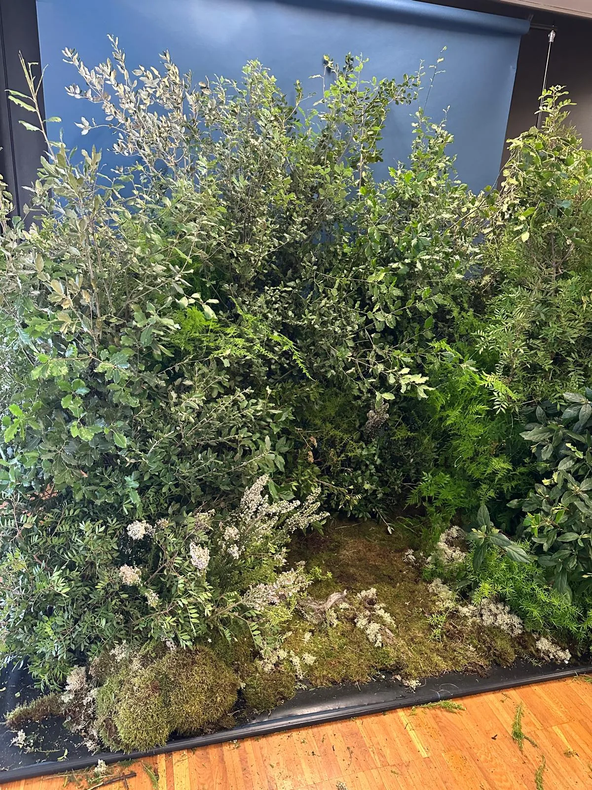 Instalación floral silvestre sobre musgo